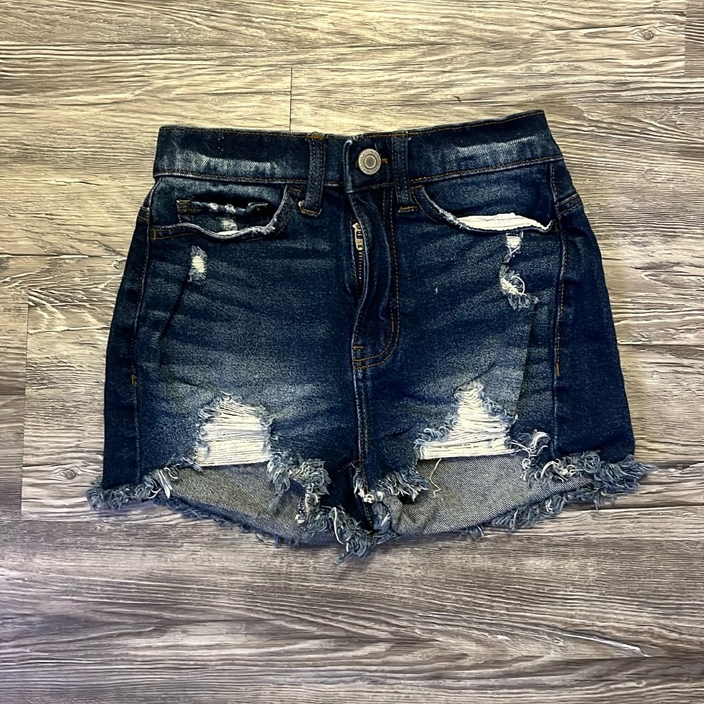 Distressed denim shorts